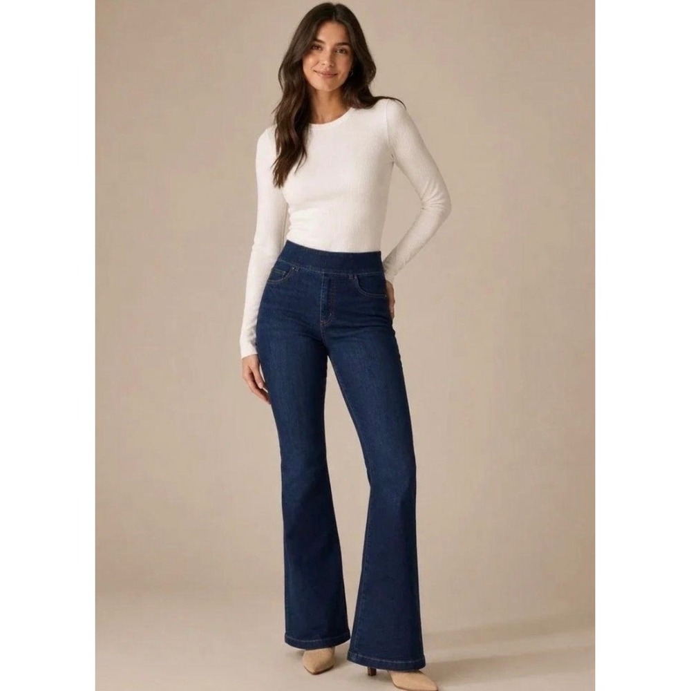 Spanx Flare Jeans Midnight Shade Dark Wash Pull On High Rise Size M